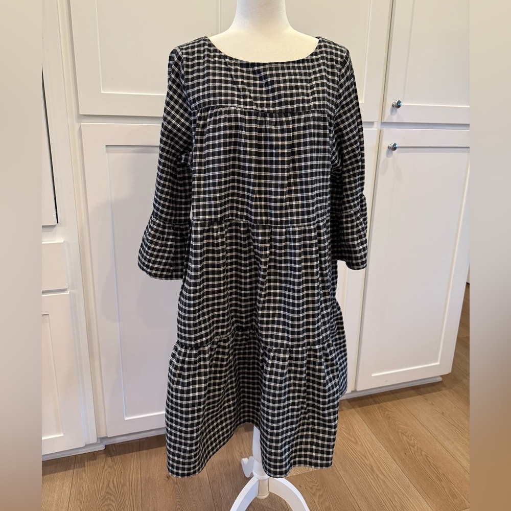 Prairie babydoll lined dress‎ Sz L Cottagecore Gingham bell tiered with ruffles